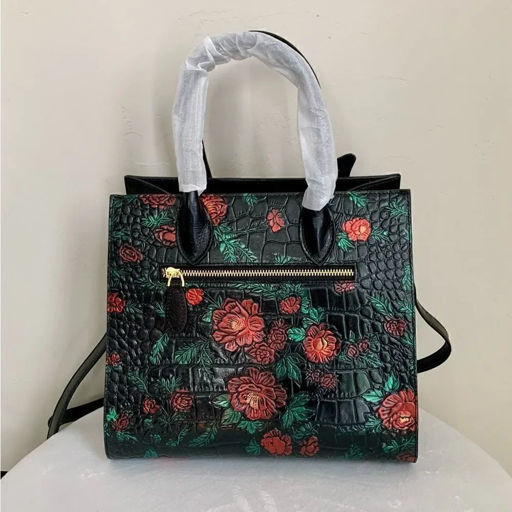 Hand Painted Genuine Leather Floral Embossed with 3D Butterfly Handbag